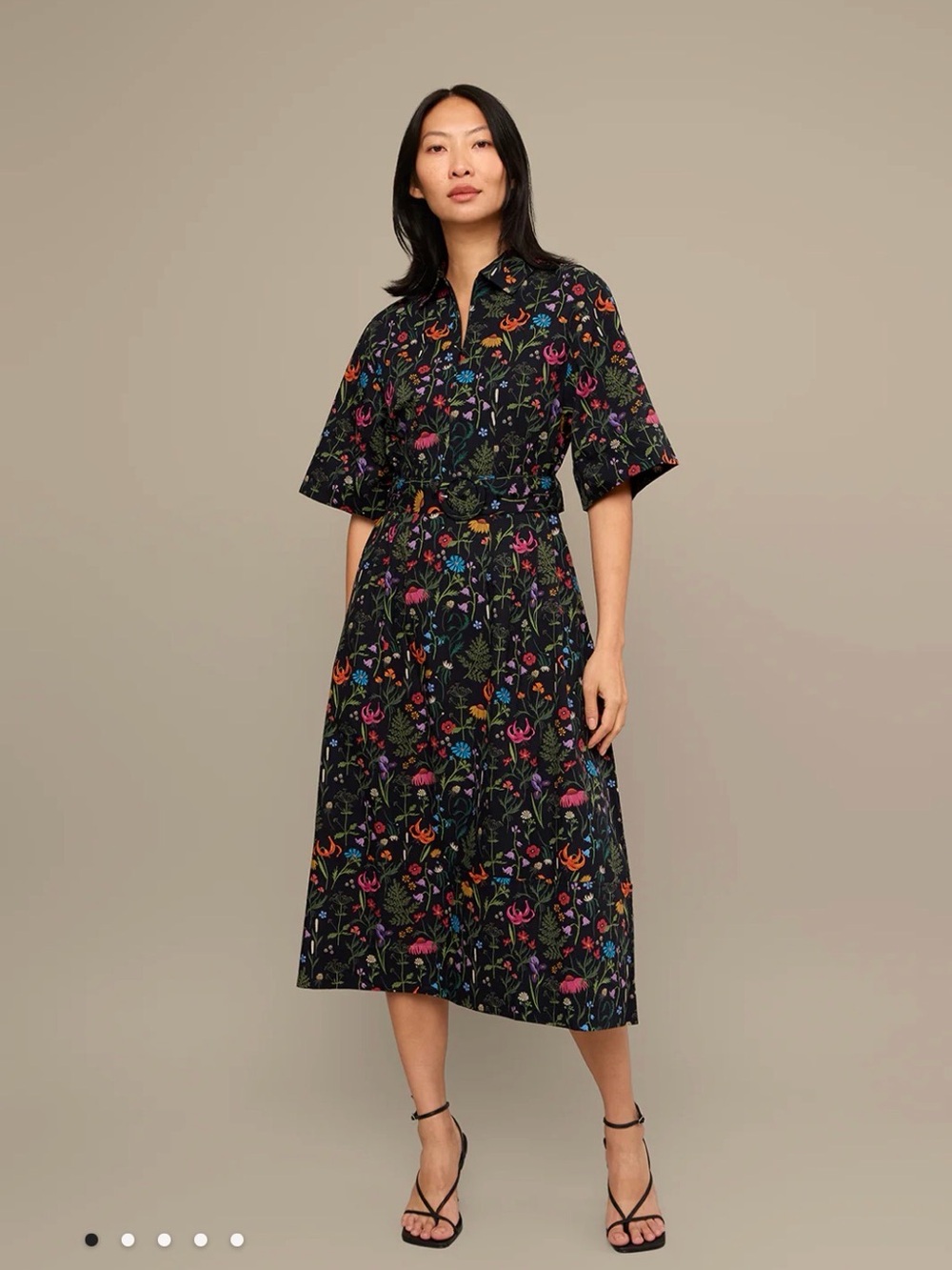 Mixed by Nasrin: Rachel Dress in Flora. Midi Shirt Dress in Black size L/XL